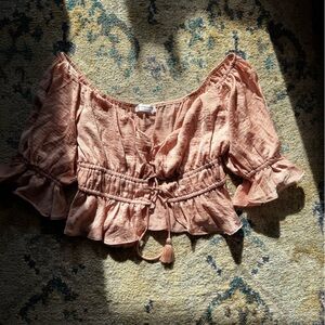 Shop Neighbor Pink Ruffled Off-Shoulder Crop Top